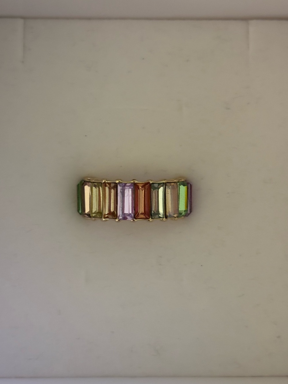 Gold Multi-Color Pastel Baguette Crystal Bar Ring